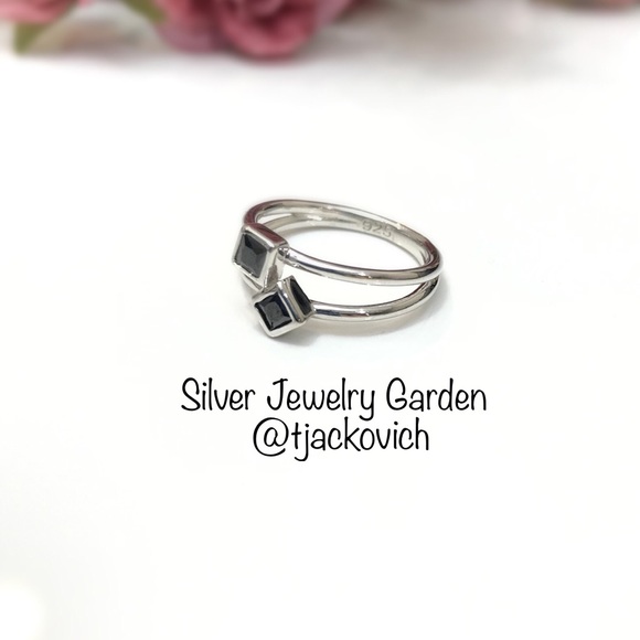 Stackable Black CZ Sterling Silver Ring - Picture 3 of 5